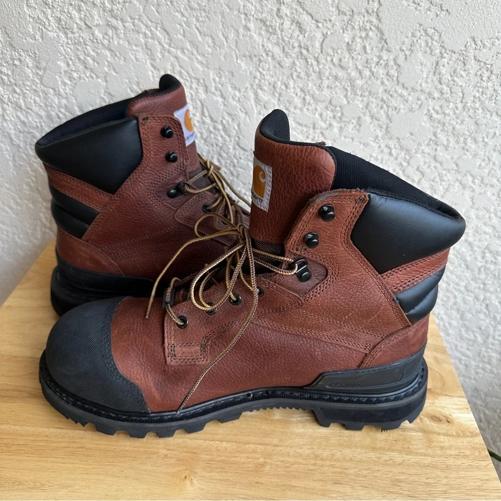 Carhartt Men's 6" Brown Leather Work Boots Insulated Waterproof Steel Toe Sz 13 - Picture 10 of 12